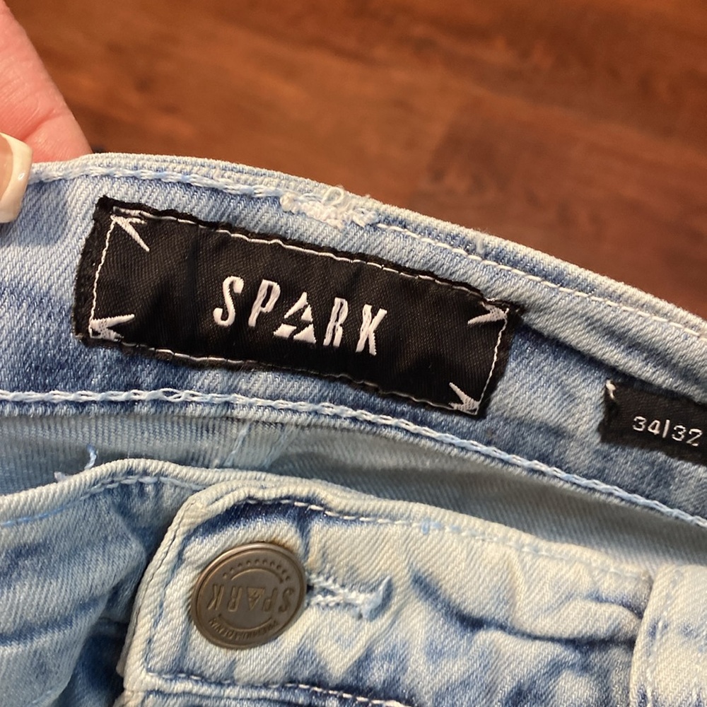 SPARK Slim Straight paint splatter light wash jeans 34 / 32 NEW with tags - Picture 4 of 9